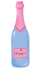 Poster - Cute champagne bottle png sticker, celebration drink graphic, transparent background