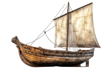 Wall Mural - side view ancient Roman sailboat isolated on transparent background ,