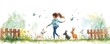 © Orly - A young girl walking in a garden with dogs, rabbits, and birds around in a whimsical, watercolor-styled illustration.
