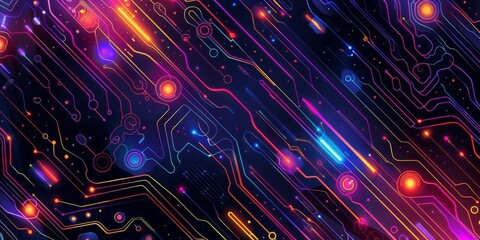 Poster - This is a stunning and captivating abstract design that showcases glowing circuit lines and vibrant colorful accents