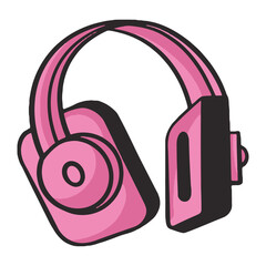 Wall Mural - Music headphones png, retro illustration, transparent background