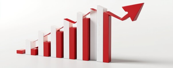 Poster - Red and white bar graph with an upward arrow symbolizing growth and success