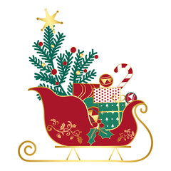 Sticker - Png Christmas presents on a sledge element, transparent background