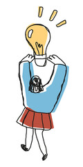 Wall Mural - Woman holding light bulb png cartoon icon