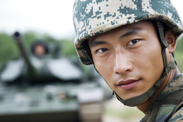 Chinese soldier military army in camouflage uniform at conflict war