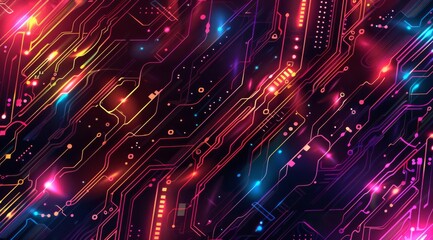 Poster - A stunningly vibrant circuit board design featuring bright neon lights, intricate patterns, and mesmerizing details