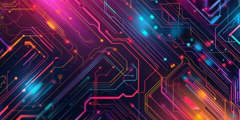Poster - This is a dynamic and colorful abstract background that features neonlike circuitry along with vibrant, glowing lights