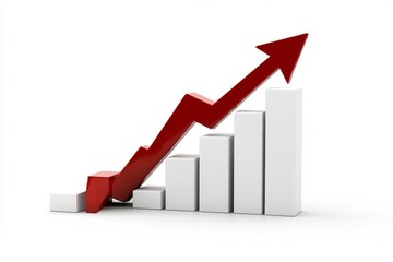 Poster - Red arrow pointing upwards on bar chart representing growth and success