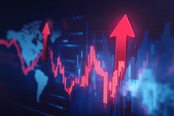 Poster - Stock market growth with red arrows representing financial success and positive trend