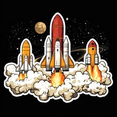 Wall Mural - space rockets launching into the galaxy