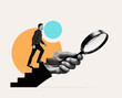© svetazi - The man steps towards the hand with the magnifying glass. Art collage.
