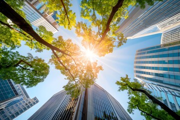 Wall Mural - Modern Architecture with Green Trees and Sunbeams.