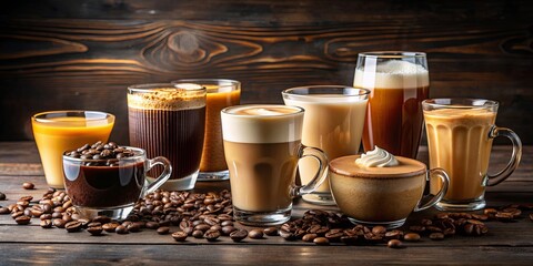 Coffee collection showcasing various types and styles of coffee drinks