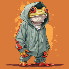 Wall Mural - Cartoon-style frog wearing a tracksuit, combining human and amphibian features.
