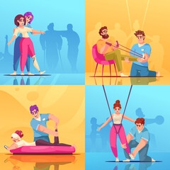 Hand drawn flat physiotherapy square illustration set