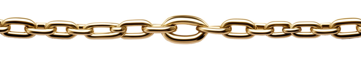single gold chain link close-up isolated on transparent background