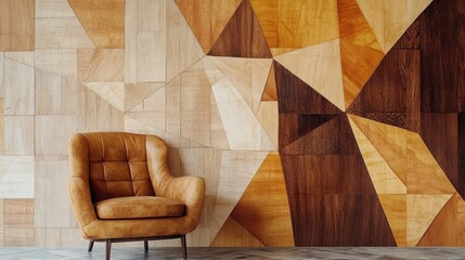 Wall Mural - Marquetry wallpaper with a modern abstract design, highlighting the unique textures and craftsmanship of wooden patterns.