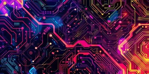 Poster - A colorful abstract representation of a circuit board, showcasing vivid lighting and intricate details.