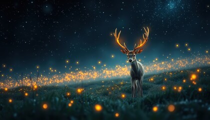 Sticker - Magical Deer Under a Starry Sky.