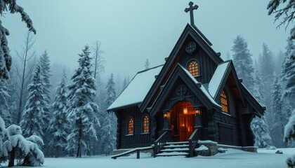 Wall Mural - Snowy Forest Chapel.