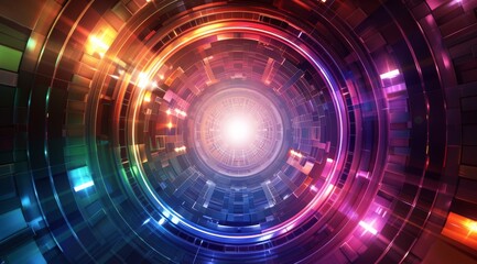 Poster - An enchanting circular light pattern with radiant colors, perfect for technology and sci-fi visuals.