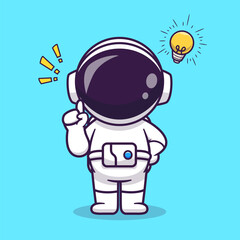 Wall Mural - cute astronaut get and ideas cartoon vector icon illustration science technology icon concept isolat