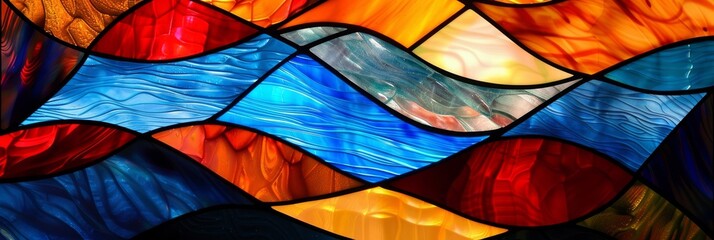 Canvas Print - The colorful stained glass artwork features beautifully flowing wave patterns presented in vibrant hues of color