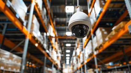 Poster - In a high-security warehouse, valuable goods are stored under strict surveillance. The advanced security measures, including cameras and access controls, protect the inventory from theft and damage.