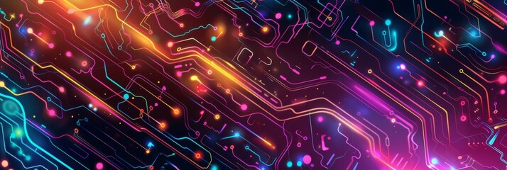 Poster - An intricate and colorful circuit board design that showcases dynamic energy flow and brilliant, bright lights