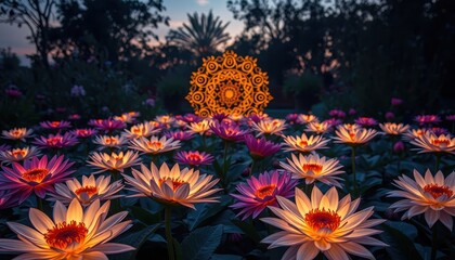 Poster - Illuminated Water Lilies in the Twilight.