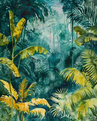 Wall Mural - Jungle tropical rainforest illustration background