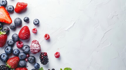 Wall Mural - A variety of fresh berries on a white background.