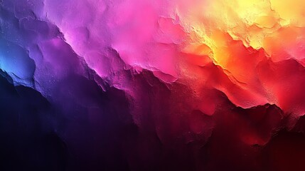 Poster - A colorful, abstract painting of a mountain range with a purple and orange sky