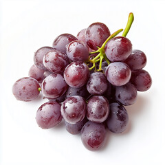 a cluster of grapes rests on a clean white background, their deep purple color and glossy surface cr