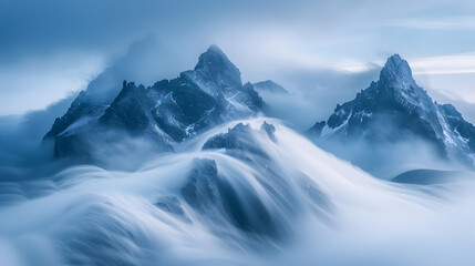 Wall Mural - A mountain range with a large hole in the middle. The sky is a mix of purple and blue