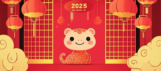 Wall Mural - Snake zodiac in geometric flat modern style for Chinese New Year 2025.