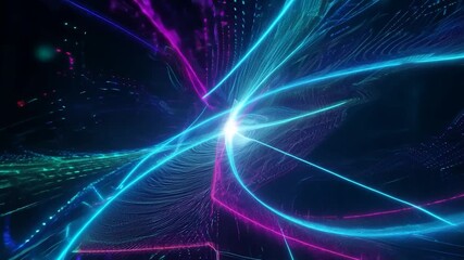 Poster - Digital information flowing through cyberspace with glowing blue and red lights, creating a futuristic technology background