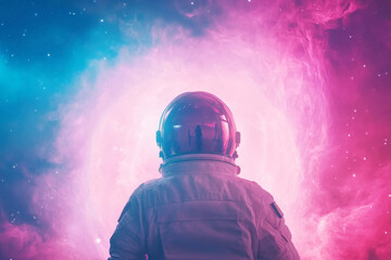 Wall Mural - astronaut gazing into a vibrant cosmic nebula in outer space
