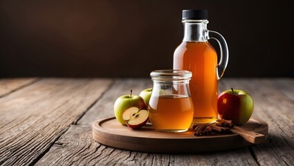 Wall Mural - Apple Cider Vinegar on Wooden Table