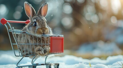 Wall Mural - Bunny in Shopping Cart