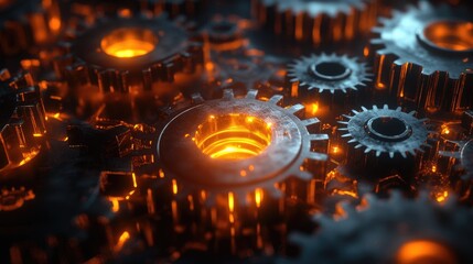Leinwandbilder - Digital network connecting metal gears depicting artificial intelligence