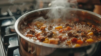 Wall Mural - Simmering a pot of soup on the stove, filling the kitchen with comforting aromas.