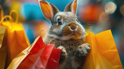 Canvas Print - Adorable Bunny Shopping Spree