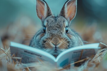 Wall Mural - Curious Bunny Reading a Book