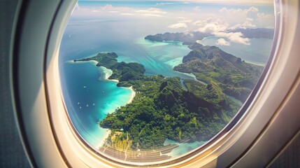 Poster - Think of gazing out of the airplane window during a tropical descent, the sight of lush green islands and turquoise waters inviting you to adventure.