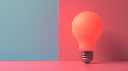 Wall Mural - A glowing lightbulb on a pink and blue background.