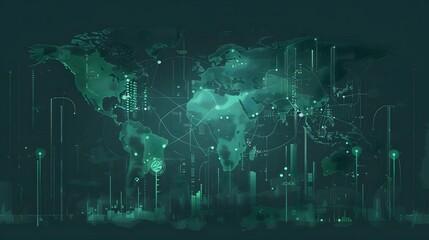 Poster - a global map with visual markers representing the carbon footprint of energy consumption, highlighti
