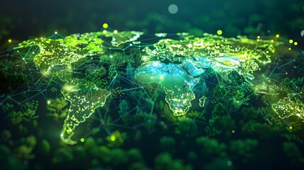 Poster - a global map with visual markers representing the carbon footprint of energy consumption, highlighti