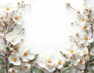 there is a white flower frame with white flowers on it.