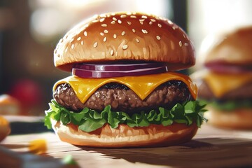 Burger, Hamburger, Cheeseburger, Beef, Meat, Food, Meal with generative ai